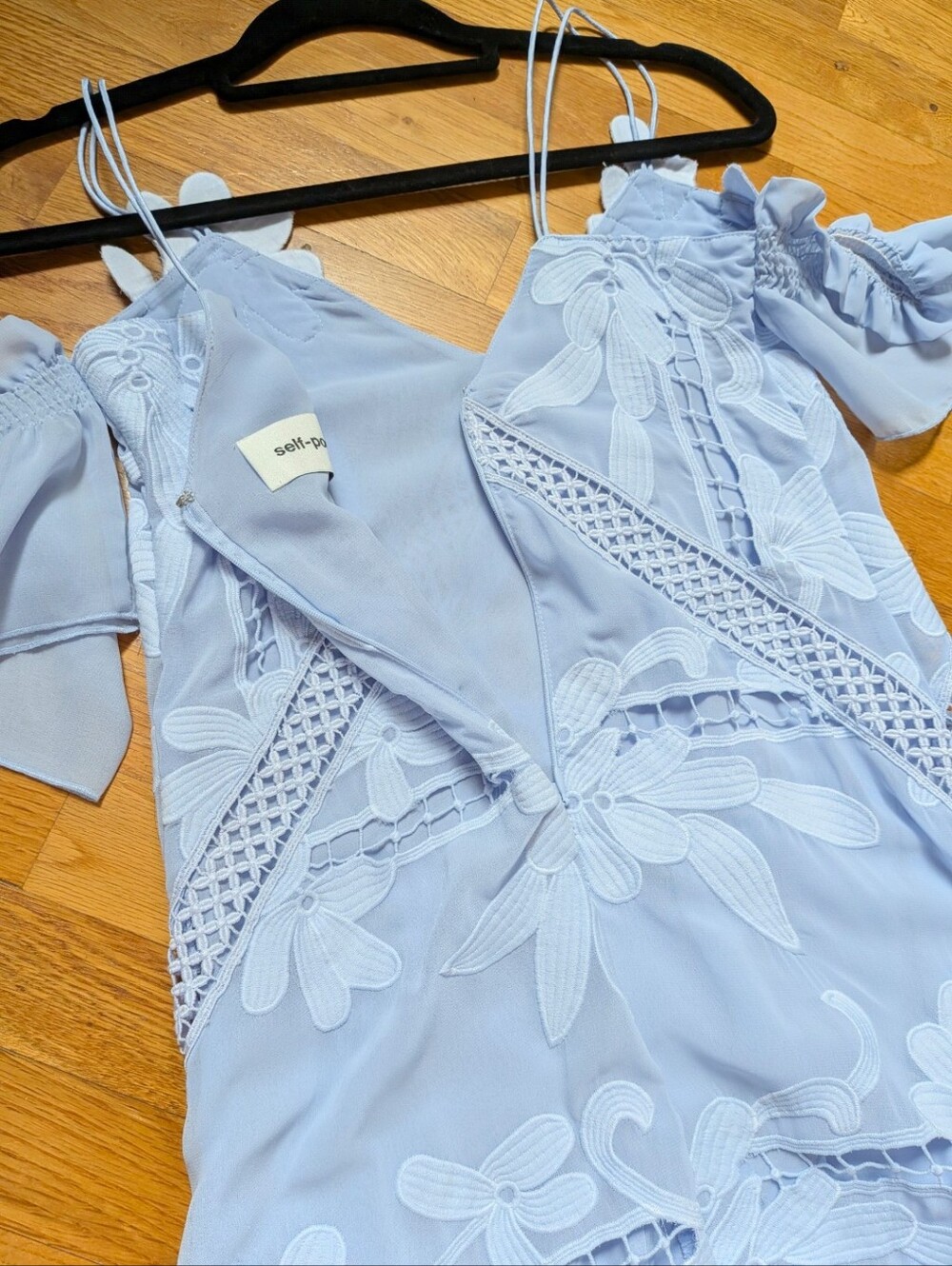 Self-Portrait Lilac Blue Guipure Lace Cold-shoulder Midi Dress - Picture 8 of 9